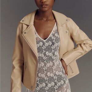 NWT Anthropologie Beige Saige Faux Leather Moto Jacket Top M